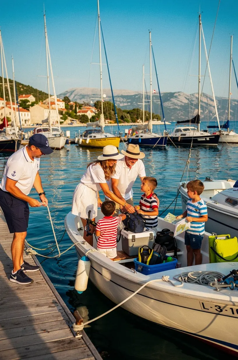 Lokalni ribar priprema mreže dok se u pozadini vide jedrilice usidrene u luci.